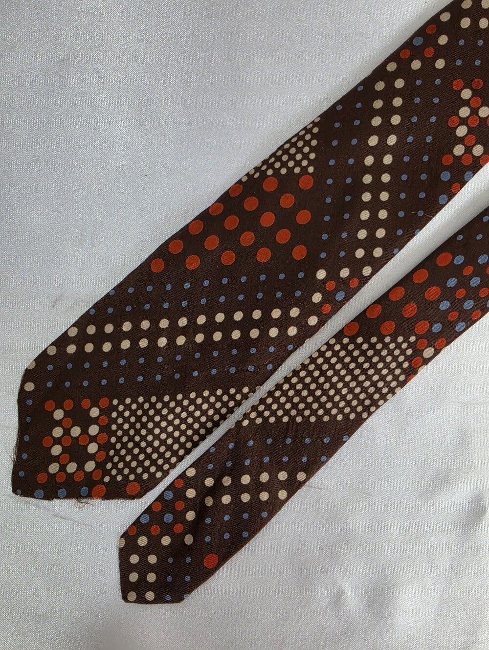 Vintage Lanvin Brown Tie with Orange and Light Blue Polka Dot Pattern